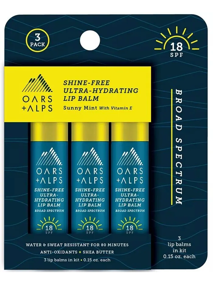 Ультраувлажняющий бальзам для губ без блеска SPF 18, 3 шт Oars + Alps