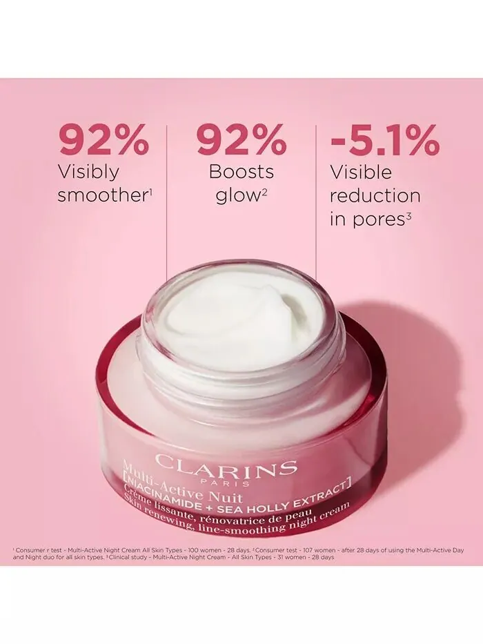 Крем для лица Clarins — Мультиактивный ночной увлажняющий для морщин, пор и сияния с ниацинамидом — изображение 2 из 8