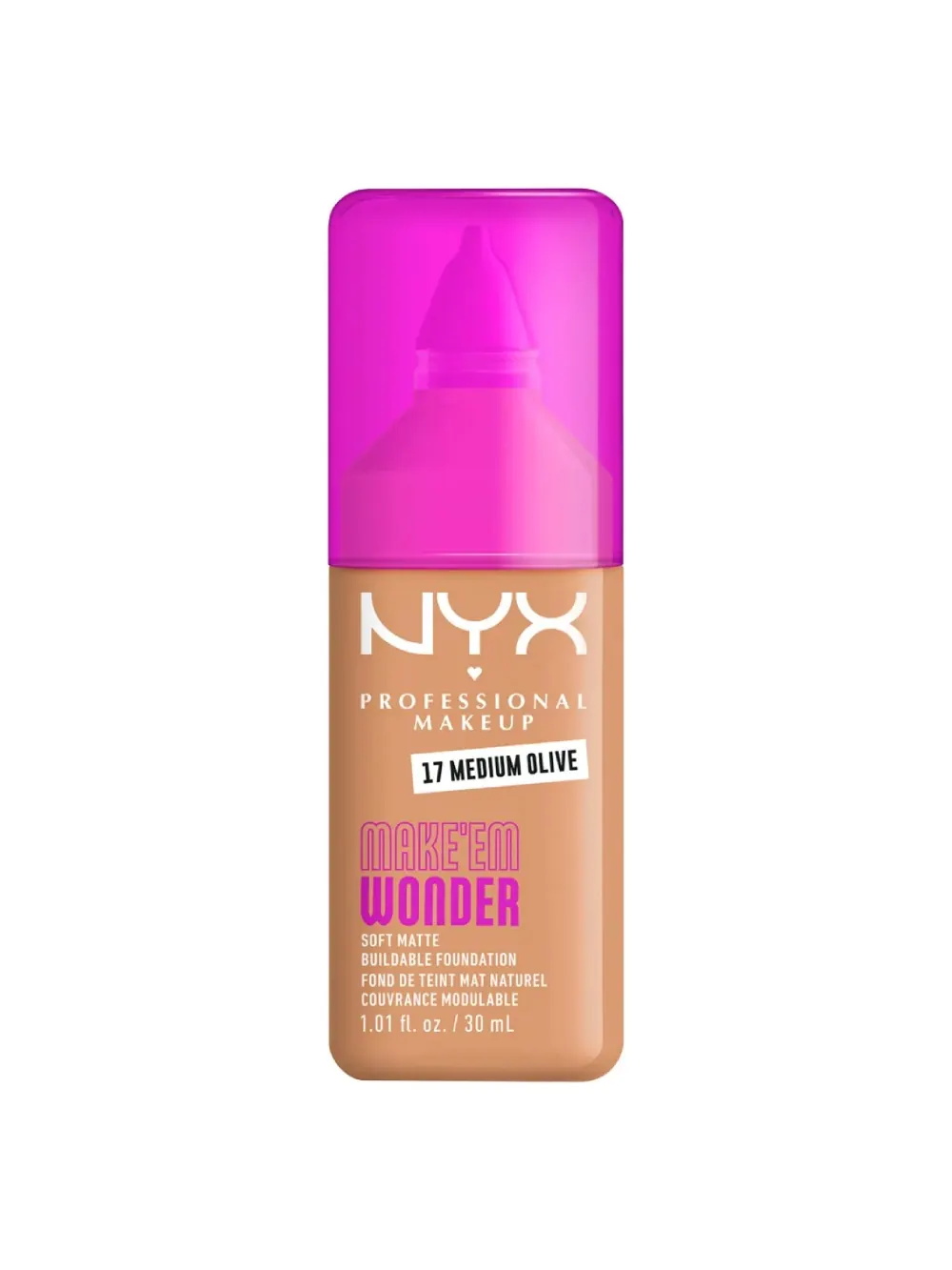 Тональная основа NYX Professional Make'em Wonder Foundation, тон 17 Medium Olive, 30 мл — изображение 1 из 2