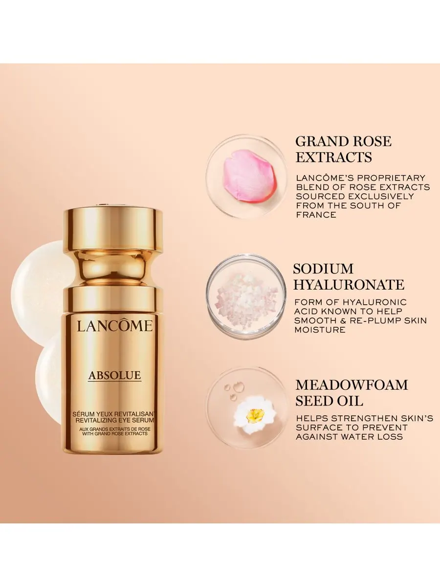 Восстанавливающая сыворотка для глаз Absolue с экстрактом розы Grand Rose, 0,5 унции Lancôme, цвет — изображение 3 из 7