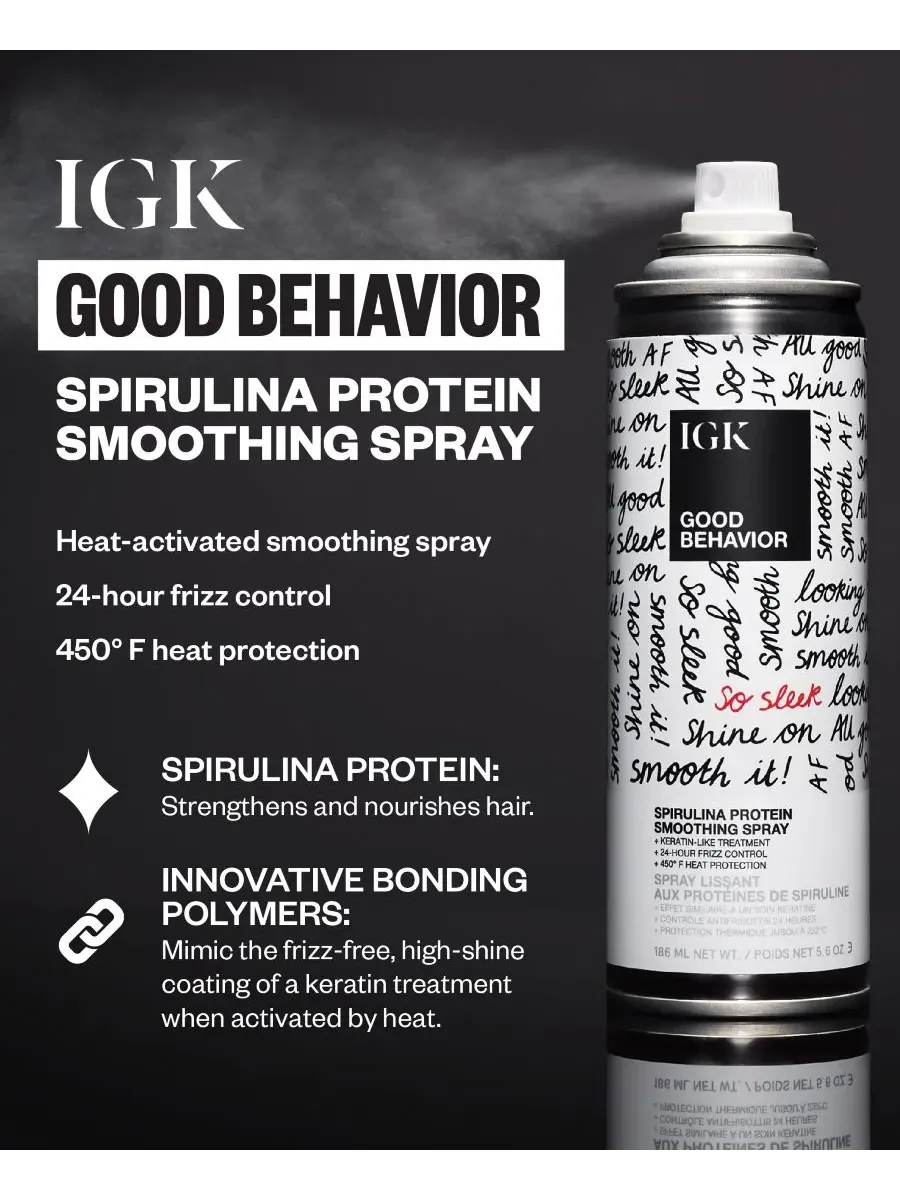 IGK Hair Спрей для разглаживания кожи Good Behavior со спирулиной и протеином, 355 мл — изображение 2 из 5
