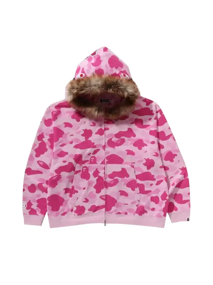Худи на молнии с рисунком акулы из искусственного меха от BAPE x Cactus Jack x Don Toliver — розовый