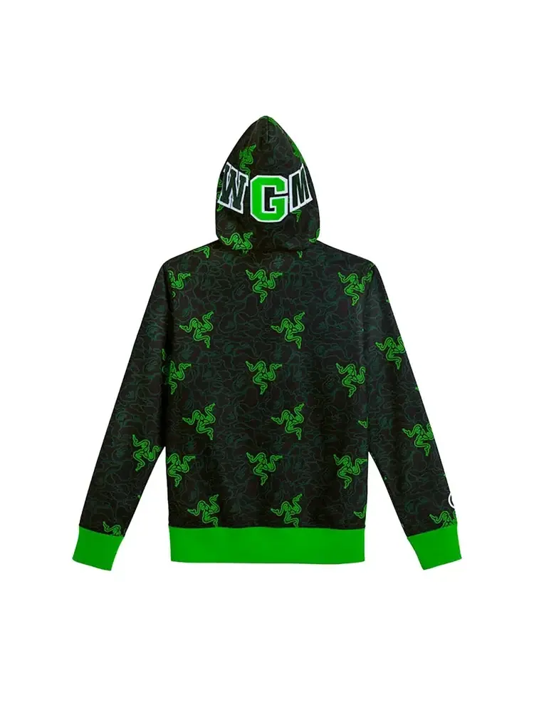 Худи BAPE x Razer Neon Camo Shark на молнии — изображение 2 из 2, черный/зеленый