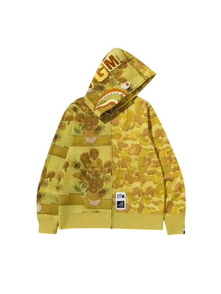 Худи BAPE x Van Gogh Museum Shark Full Zip Hoodie — изображение 1 из 1, желтый