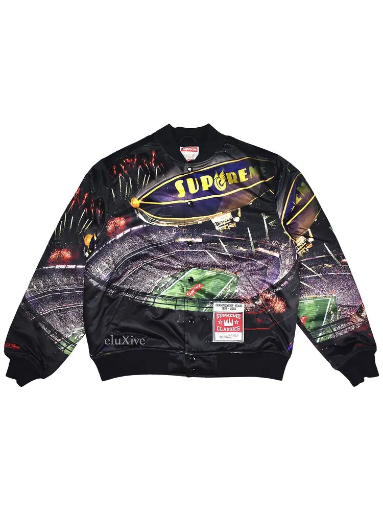 Атласная университетская куртка Supreme Mitchell & Ness Stadium — черный