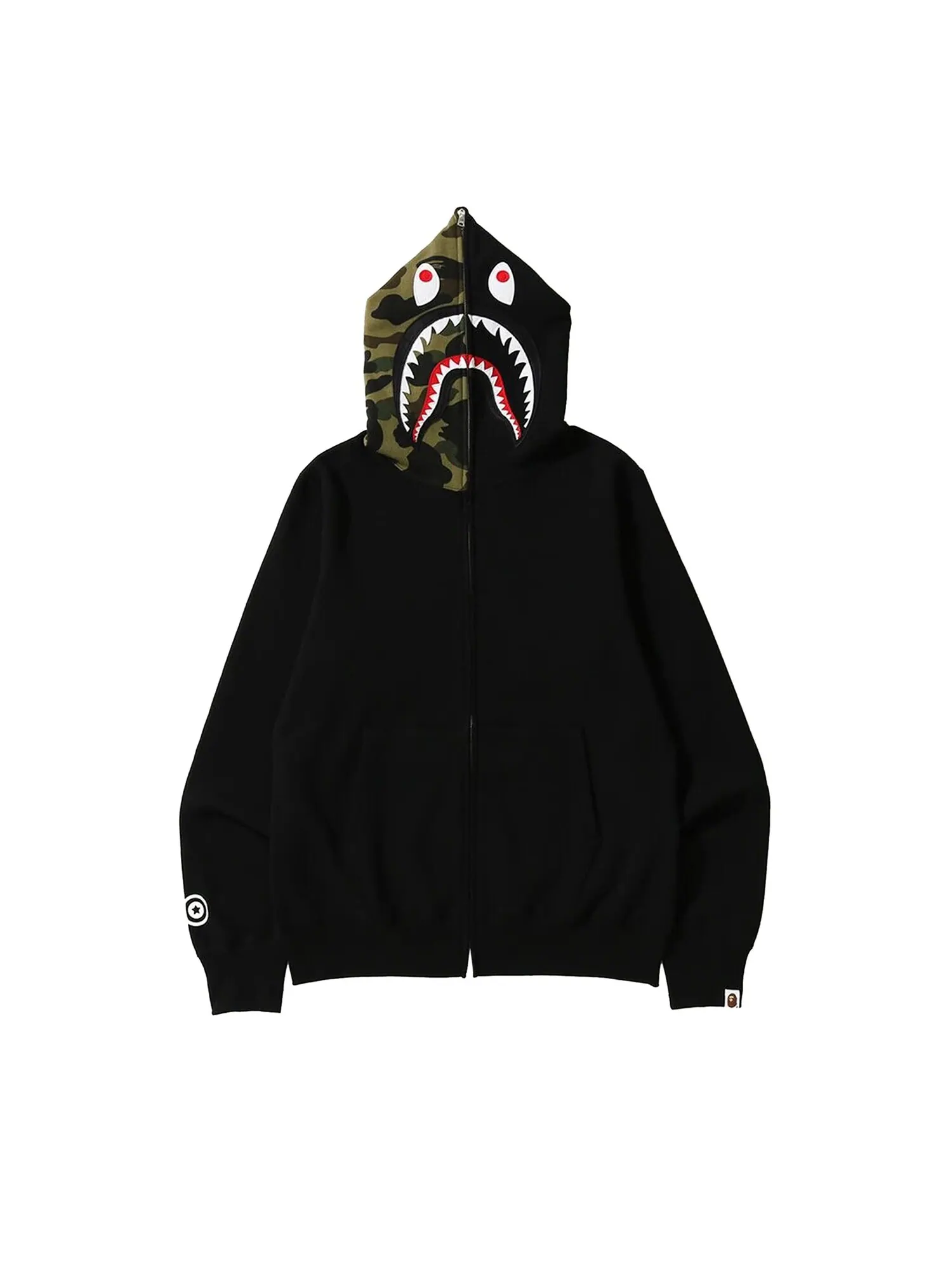 BAPE Shark Толстовка с полной молнией и камуфляжным капюшоном