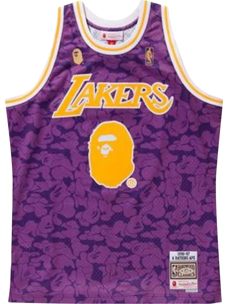 Футболка BAPE x Mitchell & Ness Lakers ABC Basketball Swingman Jersey 'Purple' — изображение 1 из 2, фиолетовый