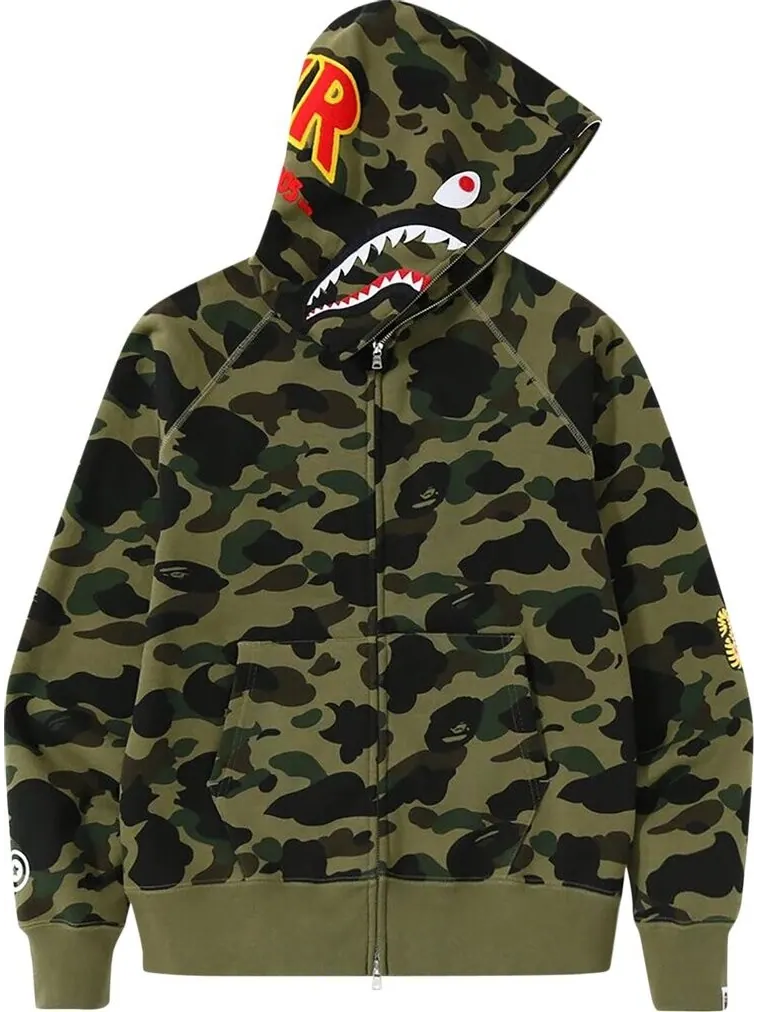 Худи BAPE 1st Camo Shark Full Zip Hoodie (FW18) 'Green' — изображение 1 из 1, зеленый