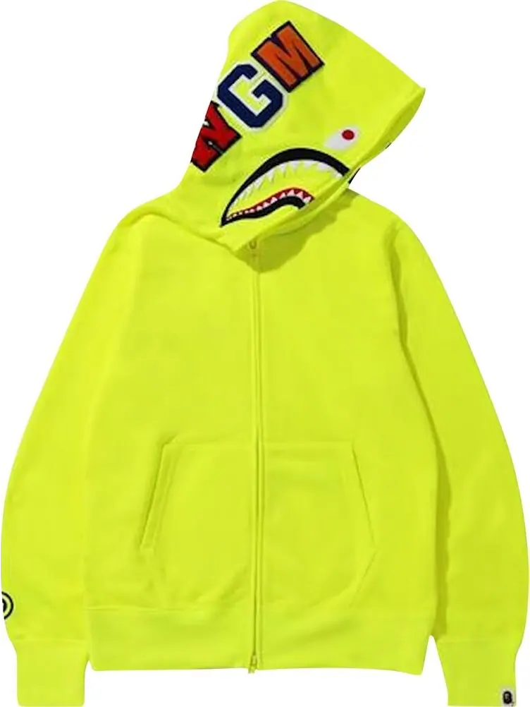 Худи BAPE Neon Shark Full Zip Hoodie 'Yellow' — изображение 1 из 2, желтый