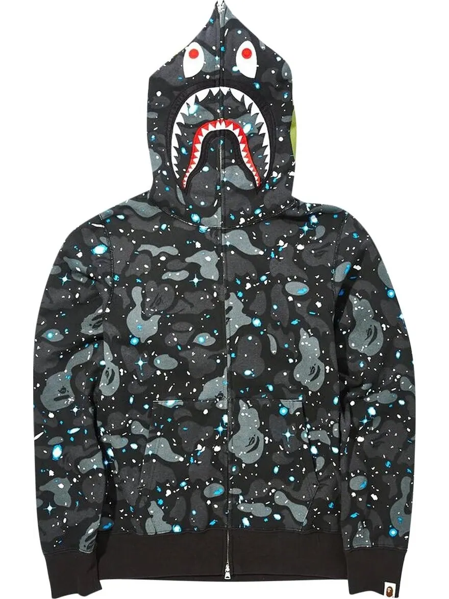 Худи BAPE Space Camo Shark Full Zip Hoodie 'Black' — изображение 1 из 1, черный