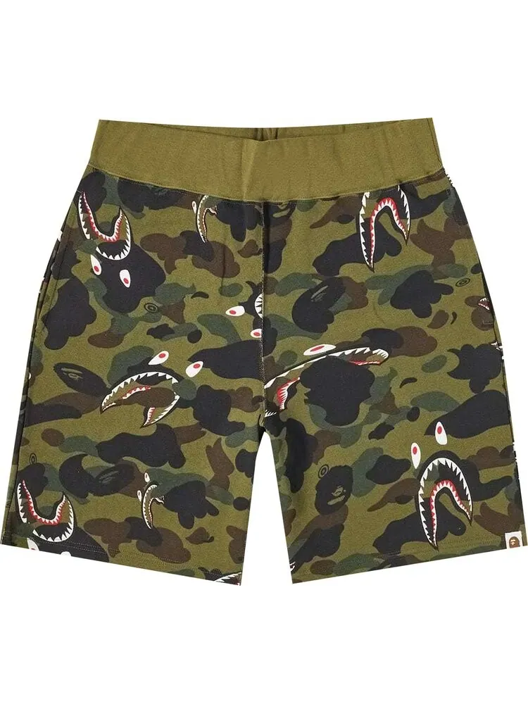 Спортивные шорты BAPE Shark 1st Camo Wide Sweatshort 'Green' — изображение 1 из 1, зеленый