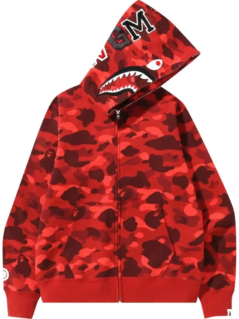 Худи BAPE Color Camo Shark Full Zip Hoodie 'Red' — изображение 1 из 2, красный