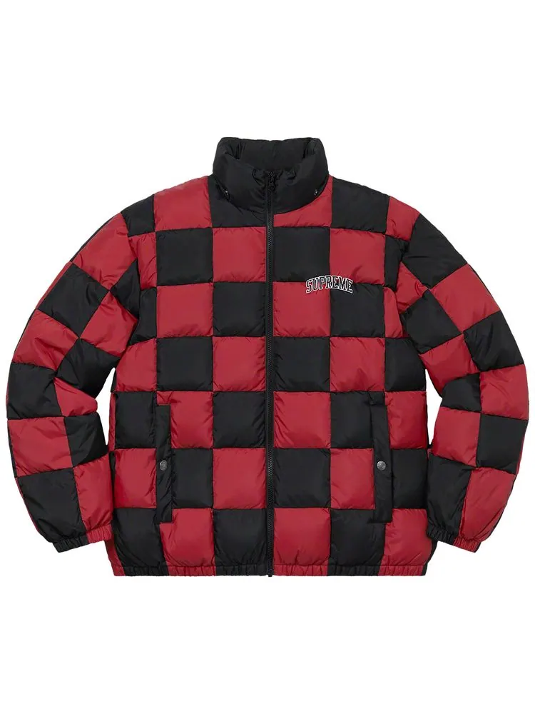 Куртка Supreme Checkerboard Puffy Jacket 'Dark Red' — изображение 1 из 3, темный красный