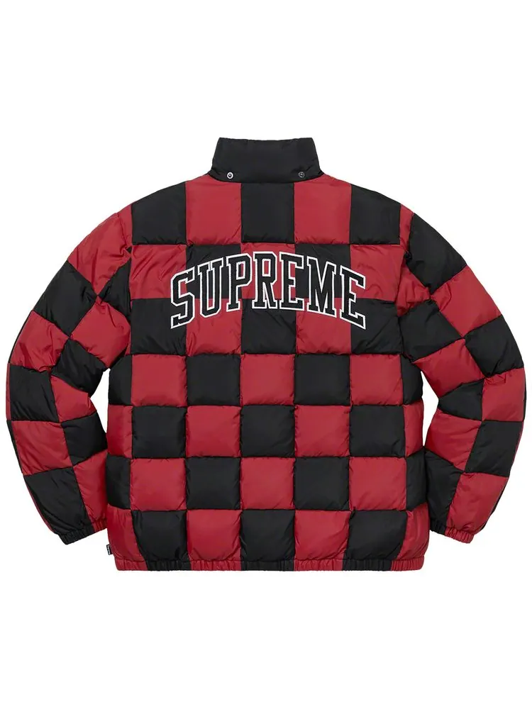 Куртка Supreme Checkerboard Puffy Jacket 'Dark Red' — изображение 2 из 3, темный красный