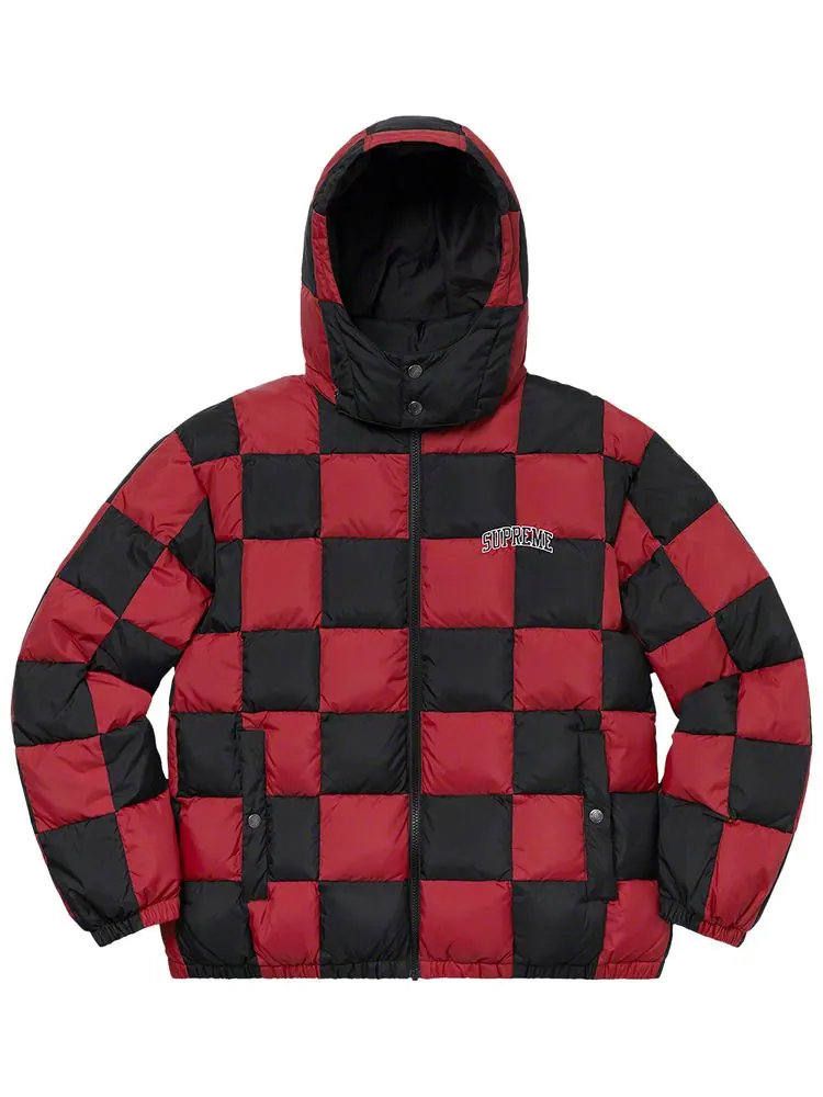 Куртка Supreme Checkerboard Puffy Jacket 'Dark Red' — изображение 3 из 3, темный красный