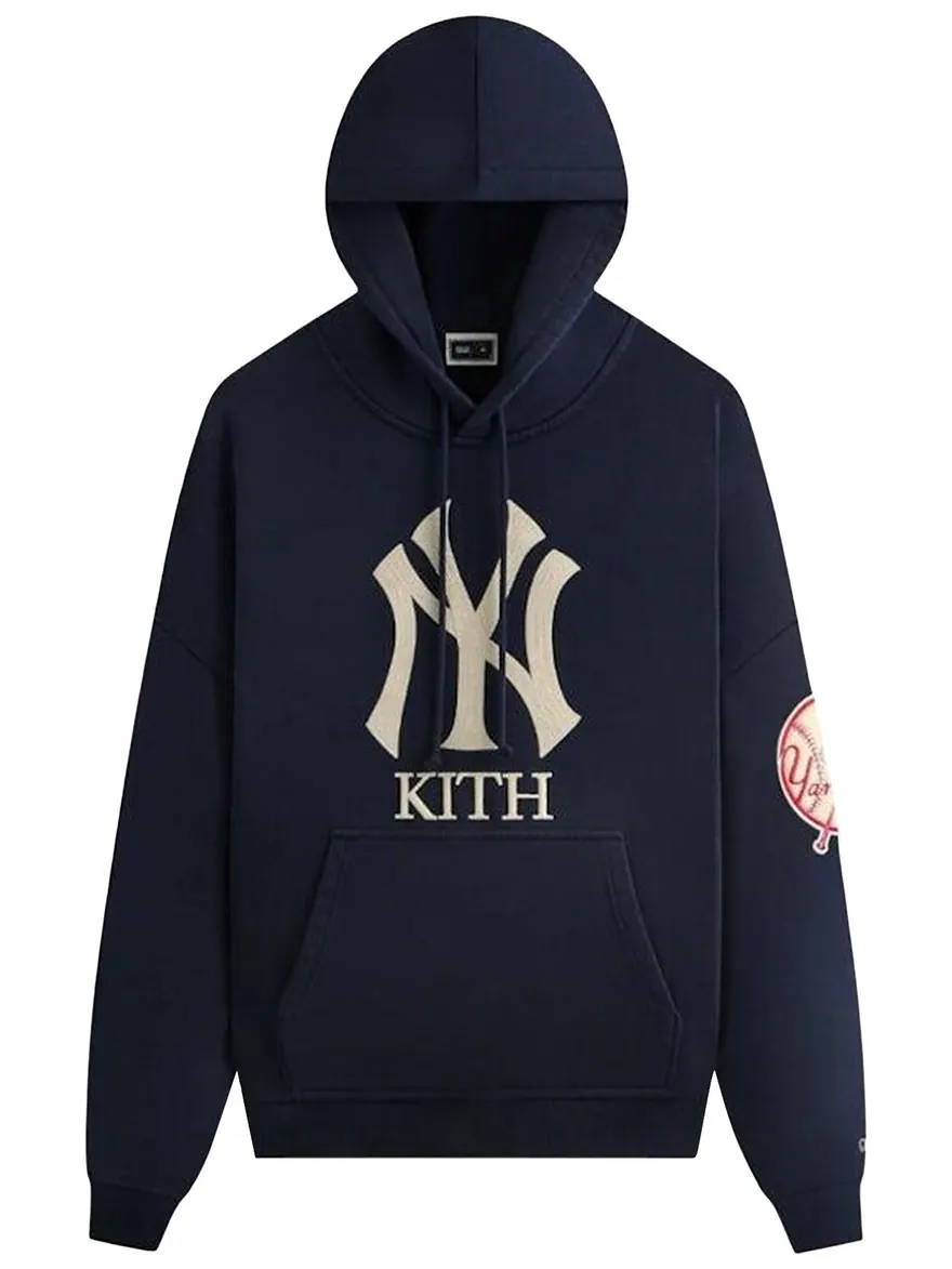 Укороченная толстовка Kith x New York Yankees Plush Fleece Cropped Braxton Hoodie — синий