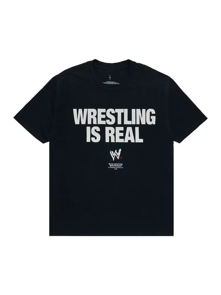 Футболка Cactus Jack by Travis Scott Wrestling is Real Real Tee 'Black' — изображение 1 из 3, черный