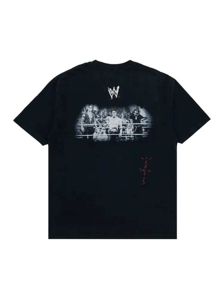 Футболка Cactus Jack by Travis Scott Wrestling is Real Real Tee 'Black' — изображение 2 из 3, черный
