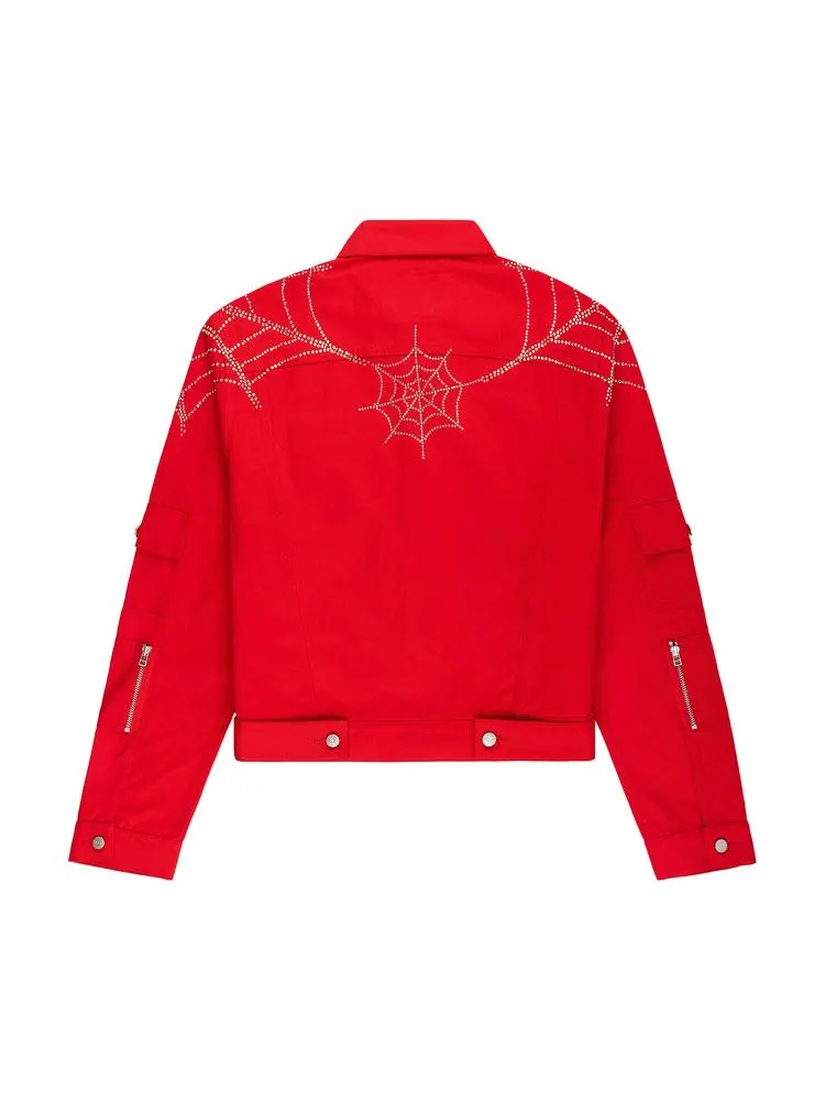 Куртка Sp5der Web Denim Cropped Trucker Jacket — изображение 2 из 2, красный