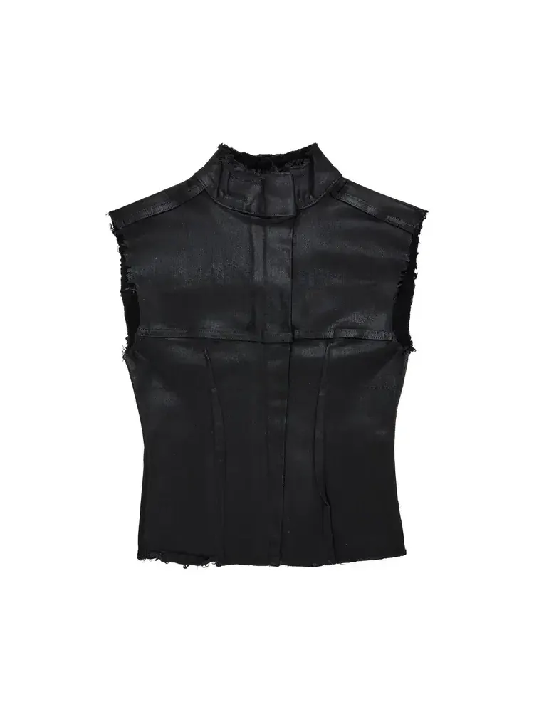 Джинсовая блузка Ottolinger Glazed Denim Zip Top — изображение 2 из 3, черный