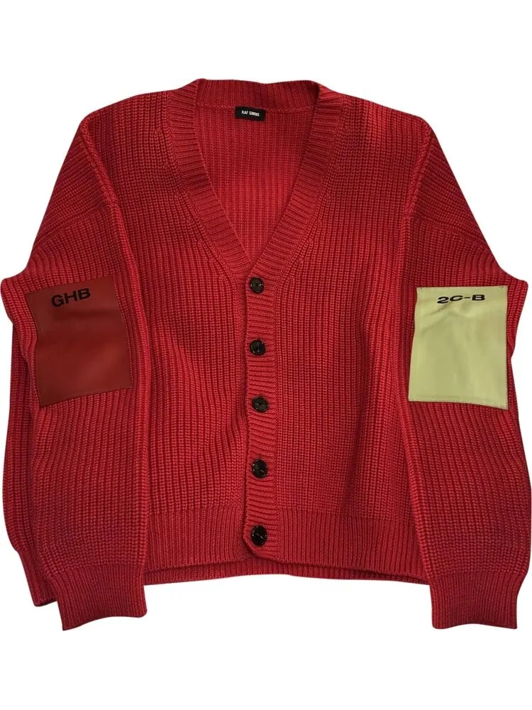 Кардиган Raf Simons Oversized V-Neck Patch Cardigan 'Red' — красный
