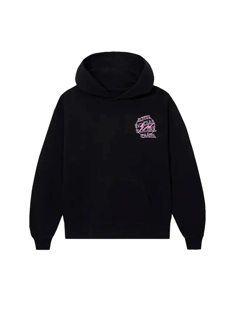 Худи Anti Social Social Club x Fragment Bolt 'Black/Pink' — изображение 1 из 3, черный