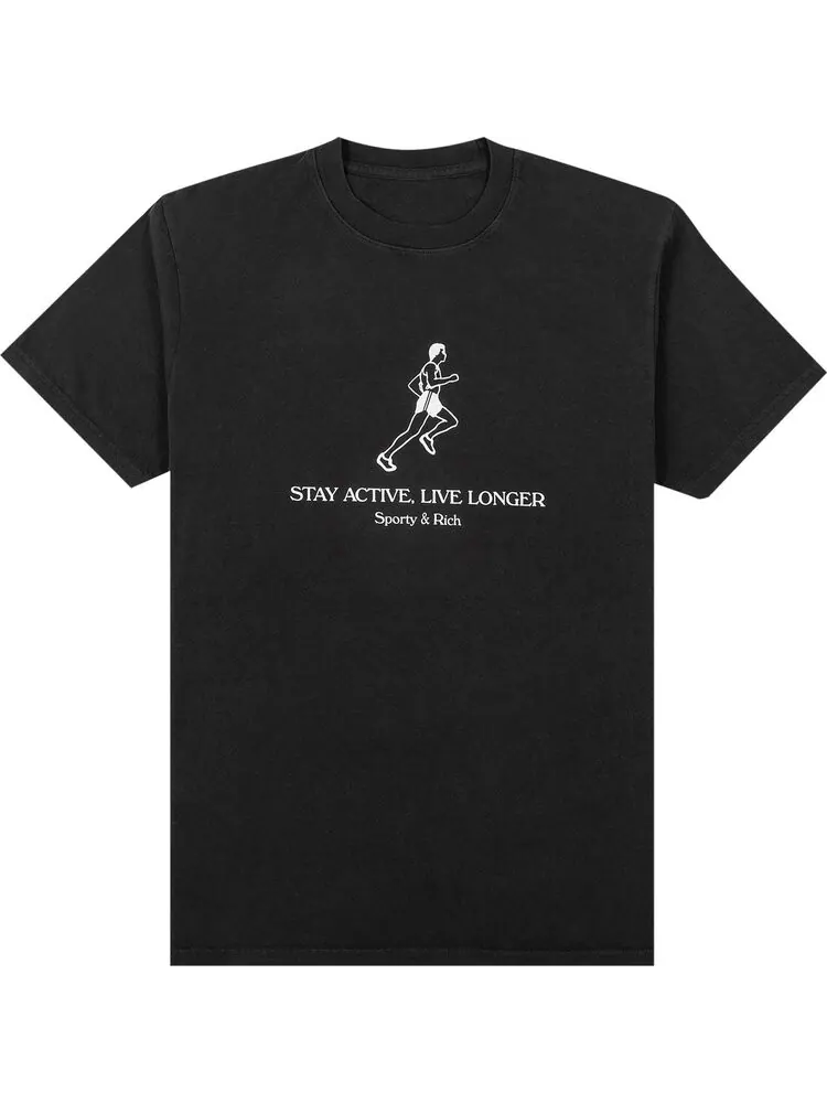 Футболка Sporty & Rich Live Longer T-Shirt 'Black/White Print' — изображение 1 из 2, черный