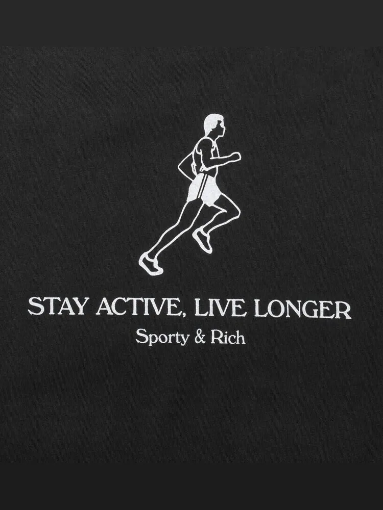 Футболка Sporty & Rich Live Longer T-Shirt 'Black/White Print' — изображение 2 из 2, черный