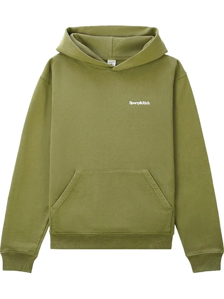 Худи Sporty & Rich Serif Logo Hoodie 'Olive/White' — зеленый