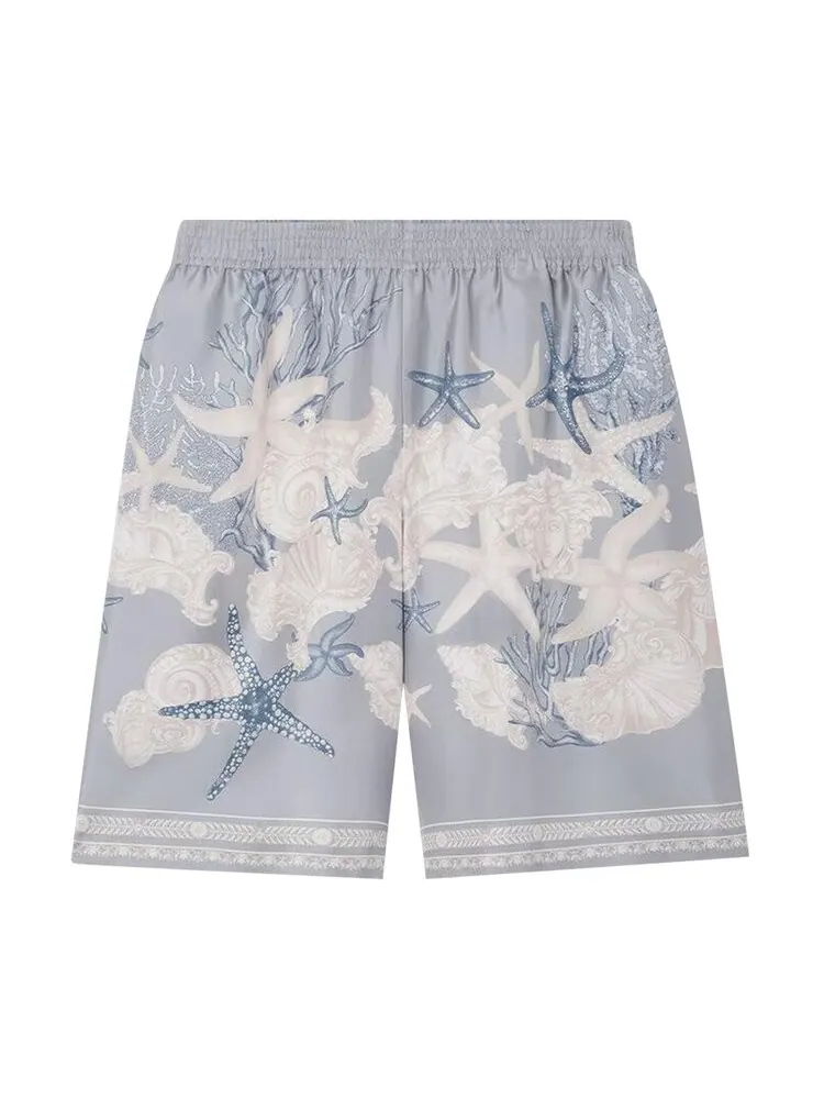 Шорты Versace Printed Silk Twill Shorts — изображение 1 из 1, серый