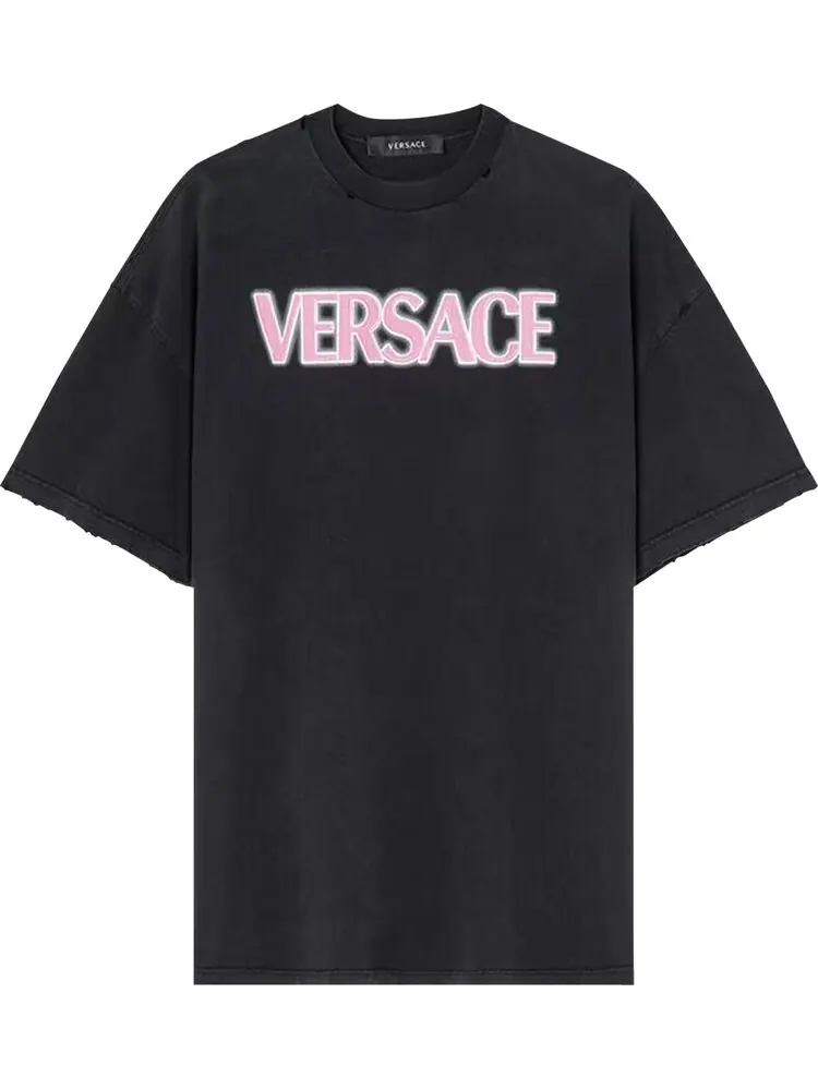 Футболка Versace Logo Print, черный/фуксия — изображение 1 из 1