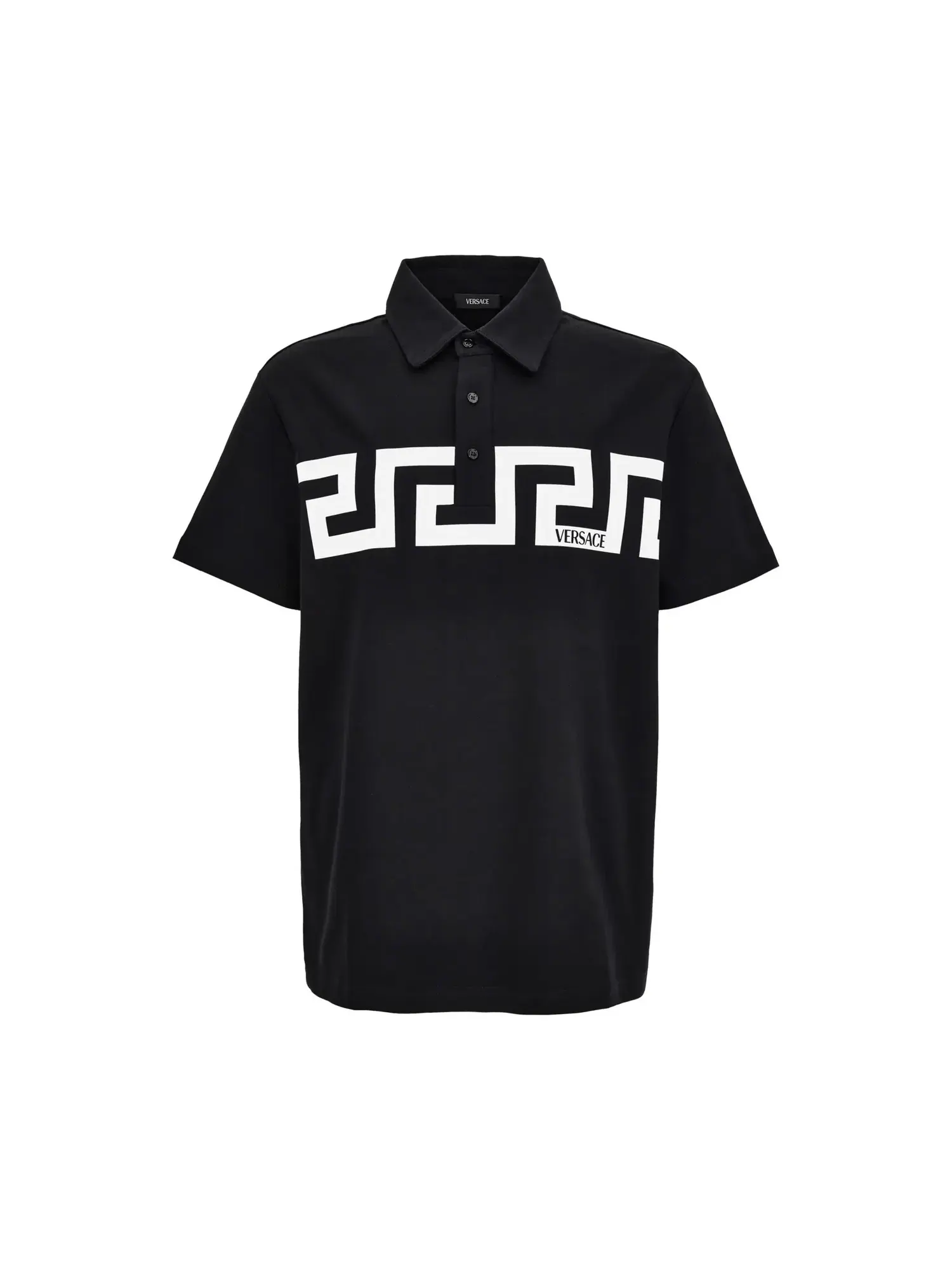 Хлопковая рубашка-поло с коротким рукавом Versace — изображение 1 из 1, черный