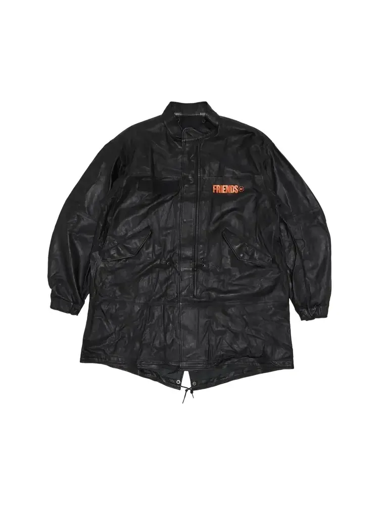 Кожаная куртка Vlone x Fragment Design с удлиненным задником — изображение 1 из 3, черный