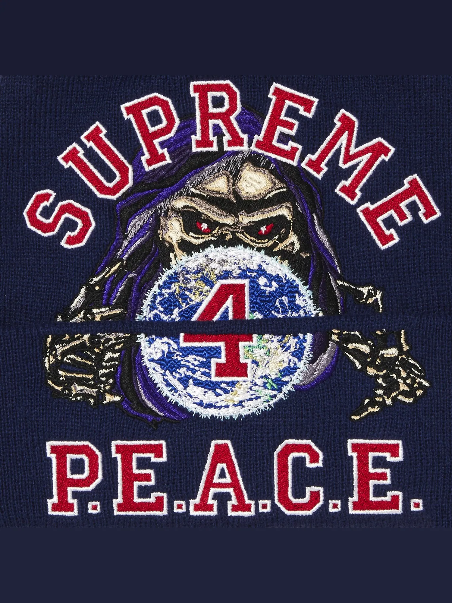 Шапка-бини Supreme Peace с вышивкой — изображение 3 из 3, синий