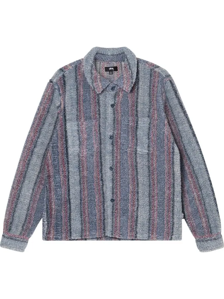 Рубашка Stussy Stripe Sherpa Shirt 'Blue'