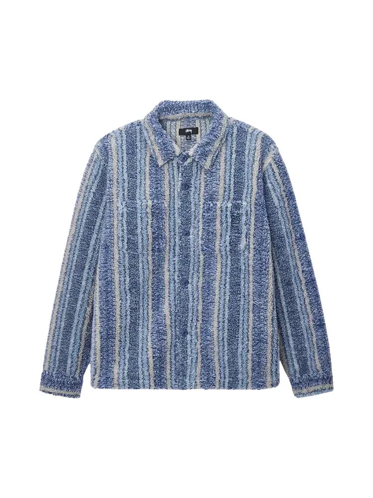 Рубашка Stussy Stripe Sherpa 'Indigo' — изображение 1 из 2, синий