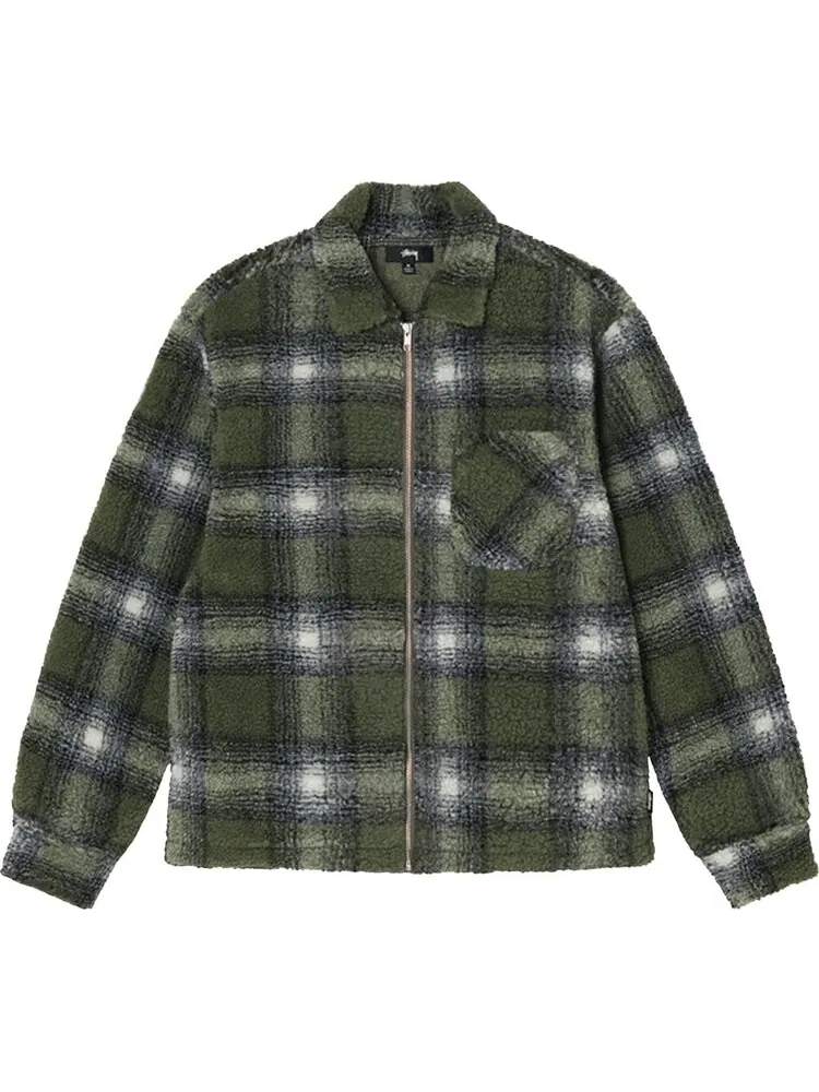 Рубашка Stussy Shadow Plaid Sherpa Zip Shirt 'Olive'