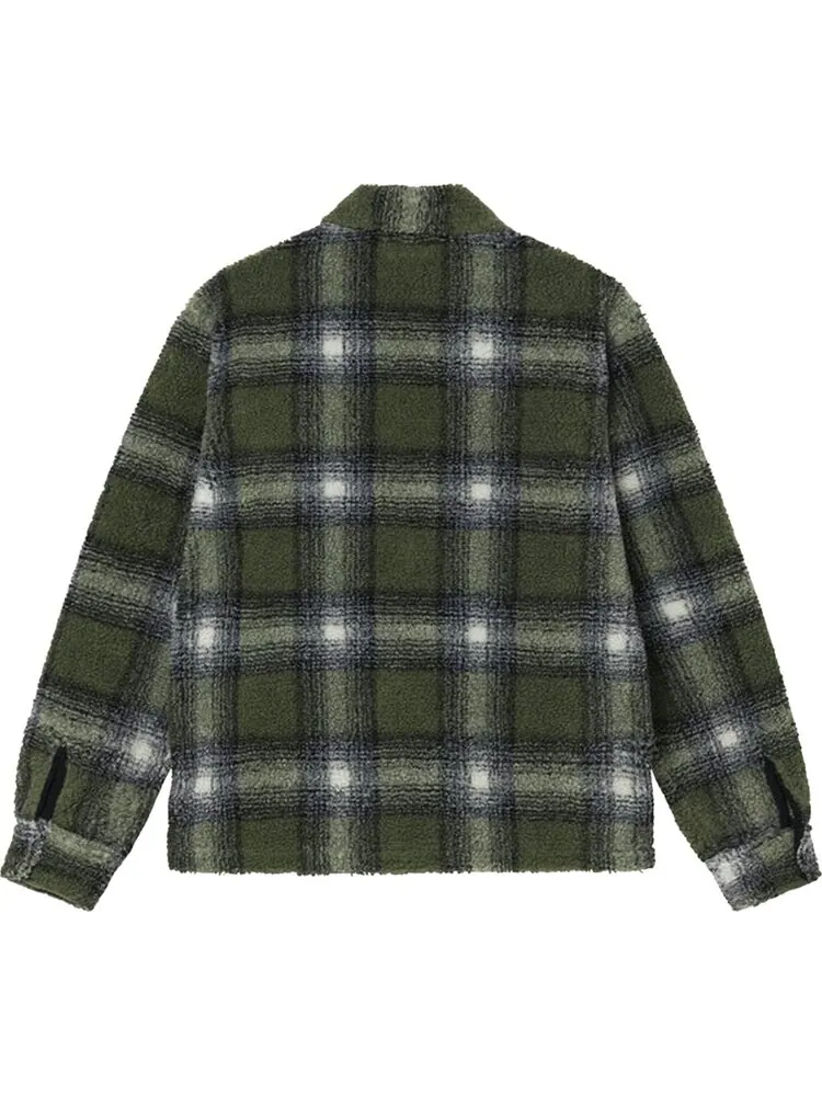 Рубашка Stussy Shadow Plaid Sherpa Zip Shirt 'Olive' — изображение 2 из 2, зеленый