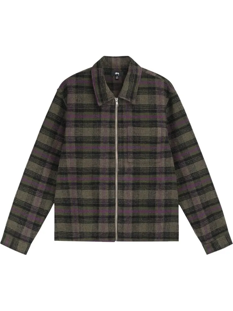 Рубашка Stussy Reed Wool Plaid Zip Shirt 'Green' — изображение 1 из 2, зеленый