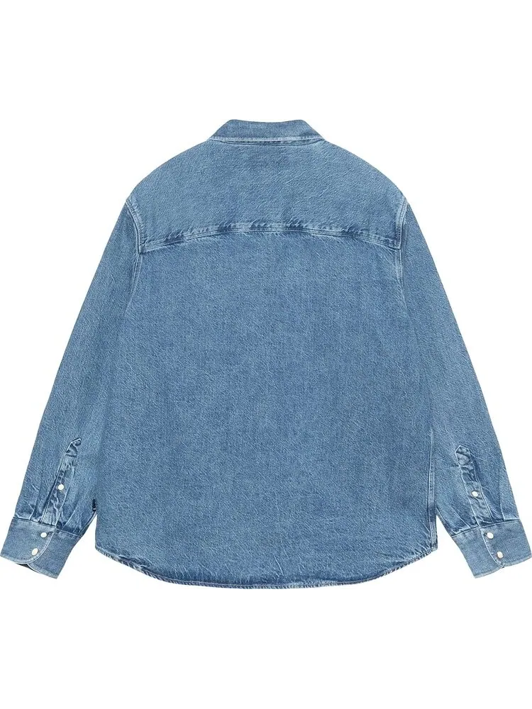Рубашка Stussy Boxy Western Denim 'Light Denim' — изображение 2 из 2, синий