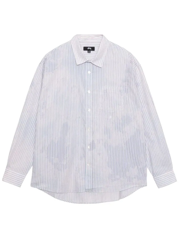 Рубашка Stussy Bleached Poplin Classic Long-Sleeve Shirt 'Blue' — изображение 1 из 2, синий