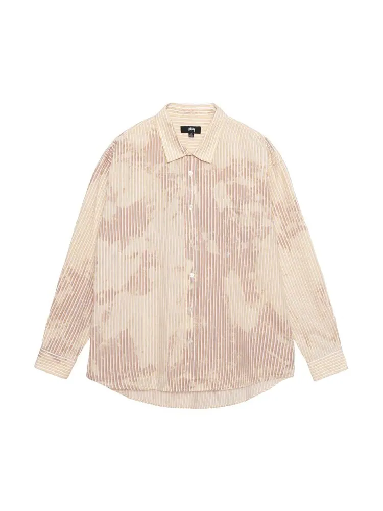 Рубашка Stussy Bleached Poplin Classic Long-Sleeve Shirt Tan — изображение 1 из 2, бежевый