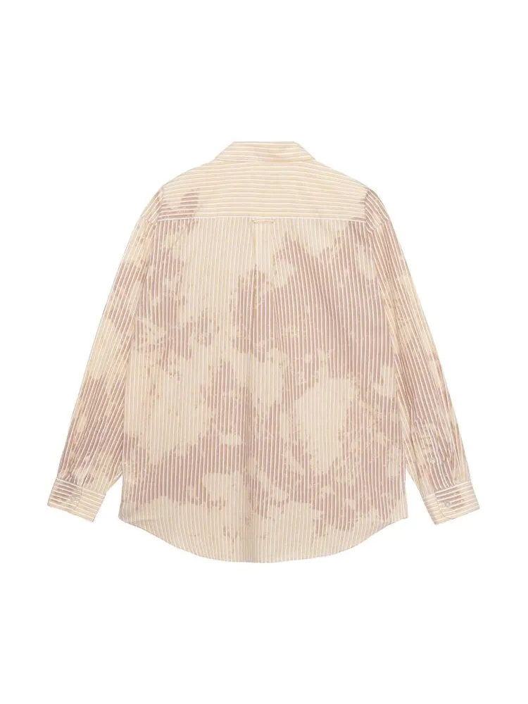 Рубашка Stussy Bleached Poplin Classic Long-Sleeve Shirt Tan — изображение 2 из 2, бежевый