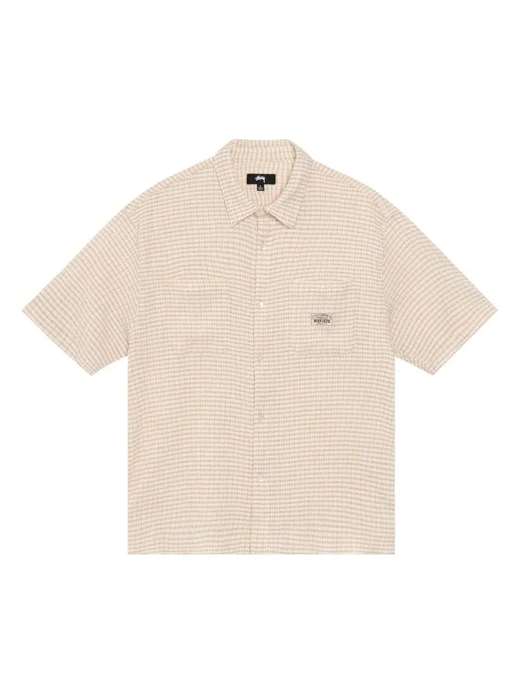 Рубашка Stussy Crinkled Check Short-Sleeve Shirt — изображение 1 из 2, бежевый