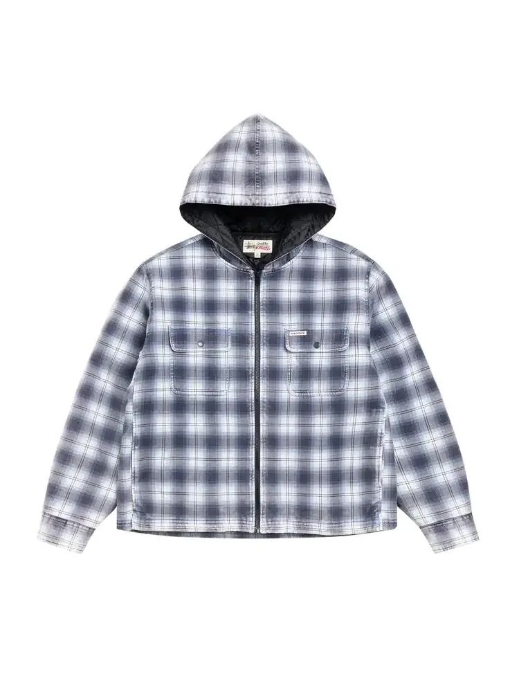 Рубашка Stussy с капюшоном и застежкой-молнией, клетчатая