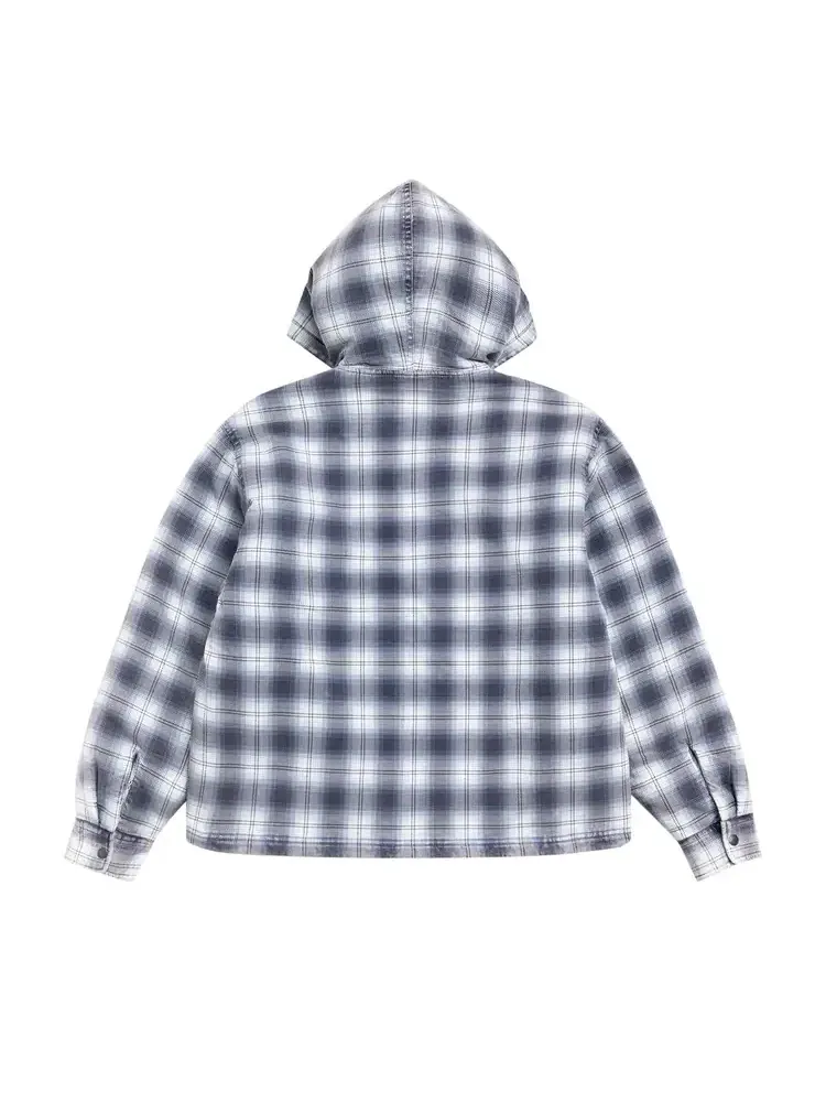 Рубашка Stussy с капюшоном и застежкой-молнией, клетчатая — изображение 2 из 2, синий