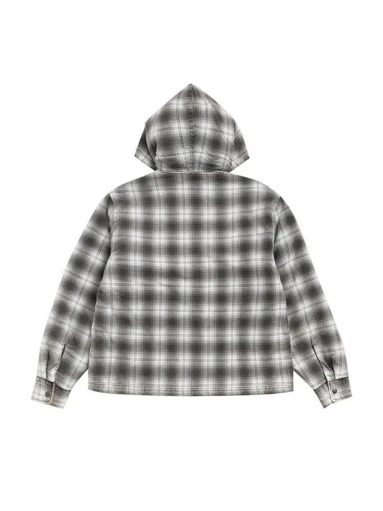 Рубашка Stussy с капюшоном и застежкой-молнией, клетчатая — изображение 2 из 2, угольный