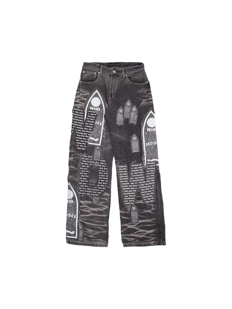Брюки Who Decides War Motif Patched Denim