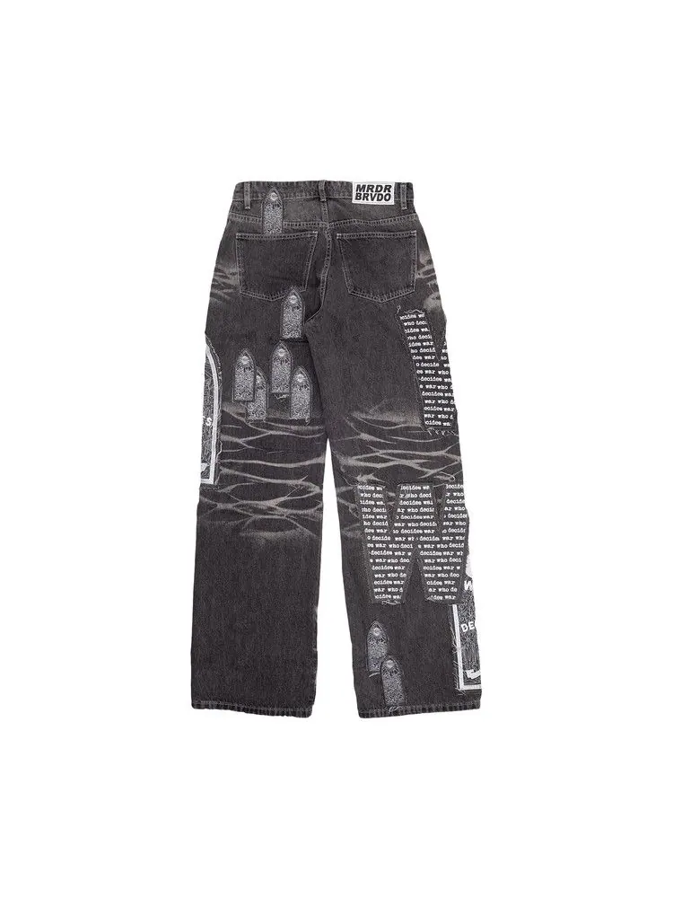Брюки Who Decides War Motif Patched Denim — изображение 2 из 2, винтажный серый