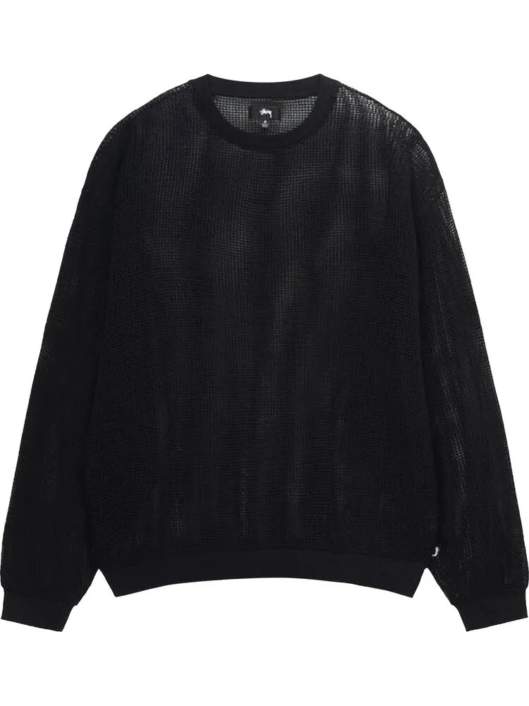Лонгслив Stussy Cotton Mesh Long-Sleeve Crew 'Black' — изображение 1 из 2, черный